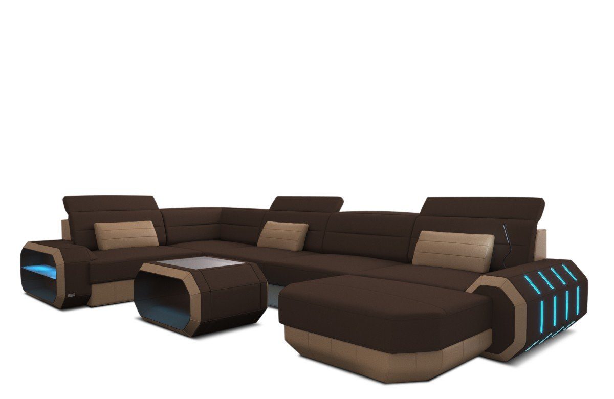 Polster Form Dreams Design Roma Stoffsofa, Sofa Stoff Couch Sofa wahlweise mit dunkelbraun-sandbeige M Wohnlandschaft U Schlaffunktion Mikrofaser