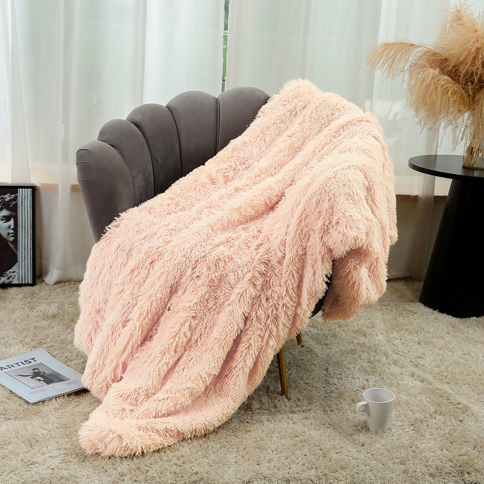 Rosnek Tagesdecke Warm, Flanell, lang zottelig flauschig, für Sofabettdecke Babydecke