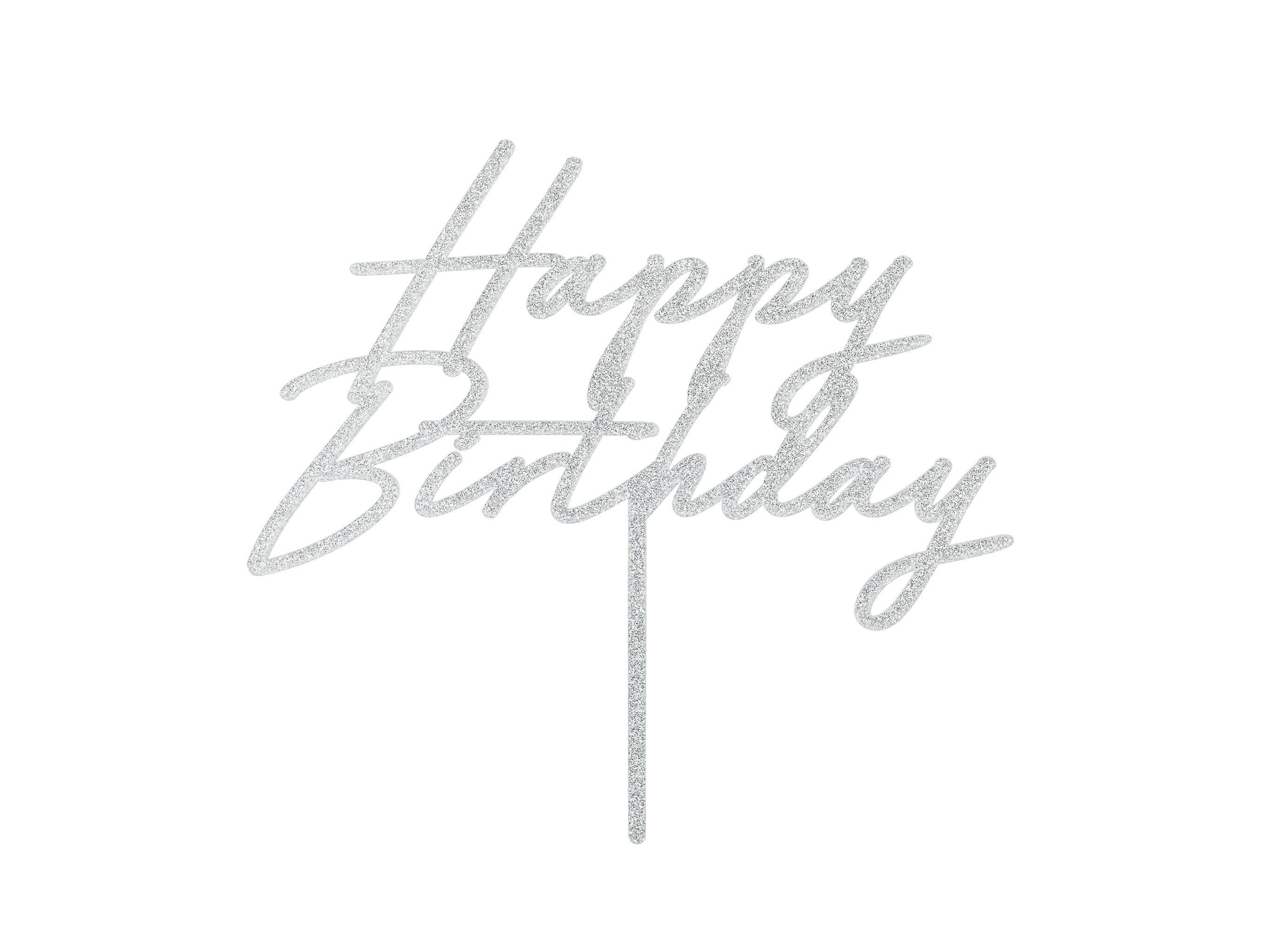 partydeco Tortenstecker, Cake Topper Happy Birthday 18x16,5cm Silber Glitzer