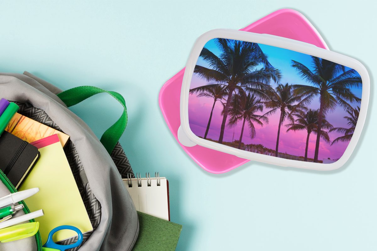 rosa Kinder, Silhouette - Kunststoff, MuchoWow für Lunchbox Sommer, - Kunststoff Palmen Snackbox, Brotbox (2-tlg), Erwachsene, Mädchen, Brotdose