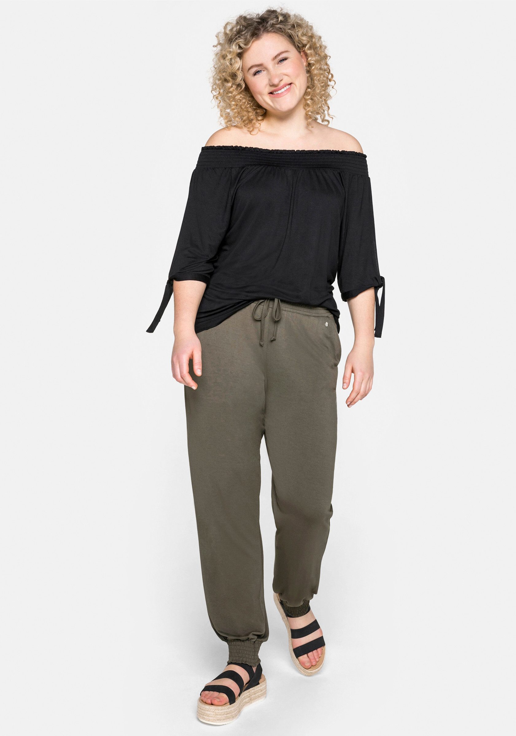 Sheego T-Shirt Carmenshirt . mit Smokeinsatz günstig online kaufen