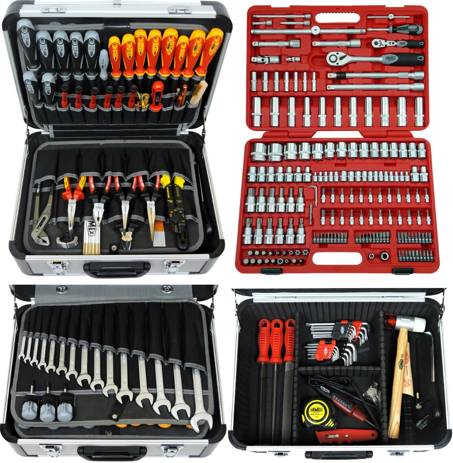FAMEX Werkzeugset 414-20 Profi Alu Werkzeugkoffer mit Steckschlüsselsatz -  PROFESSIONAL, Gewerblicher Einsatz