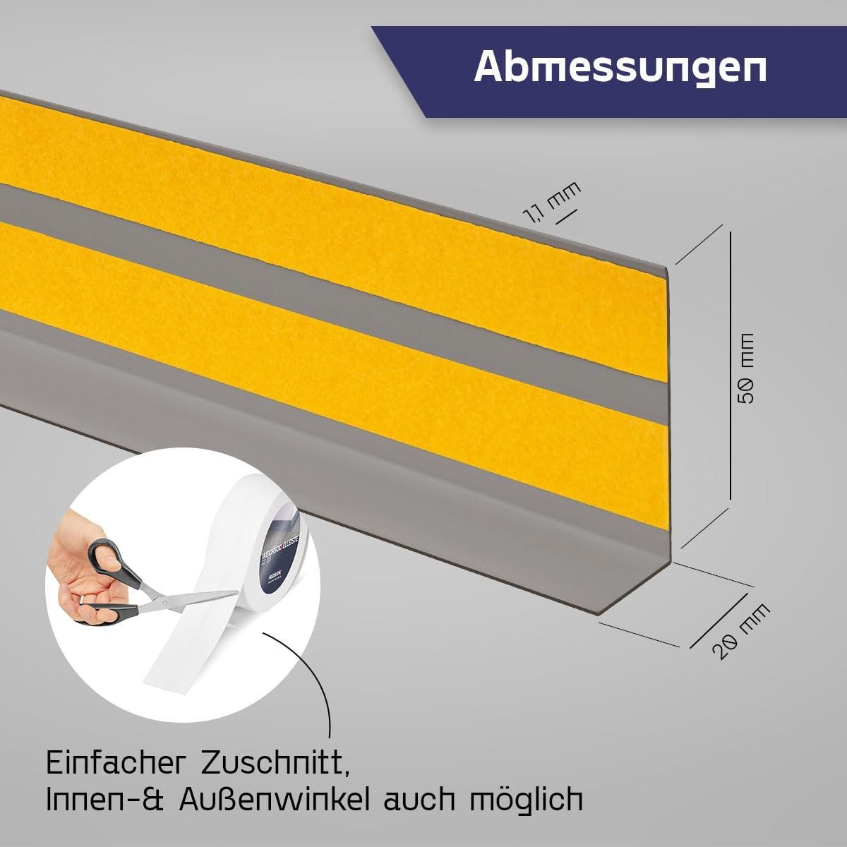 HOLZBRINK Sockelleiste PVC Weichsockelleiste selbstklebend 50x20mm Hellgrau, L: 500 cm, 5m Rolle, Küchenabschlussleiste Arbeitsplatte, Fensterleiste, Fensterabdichtung