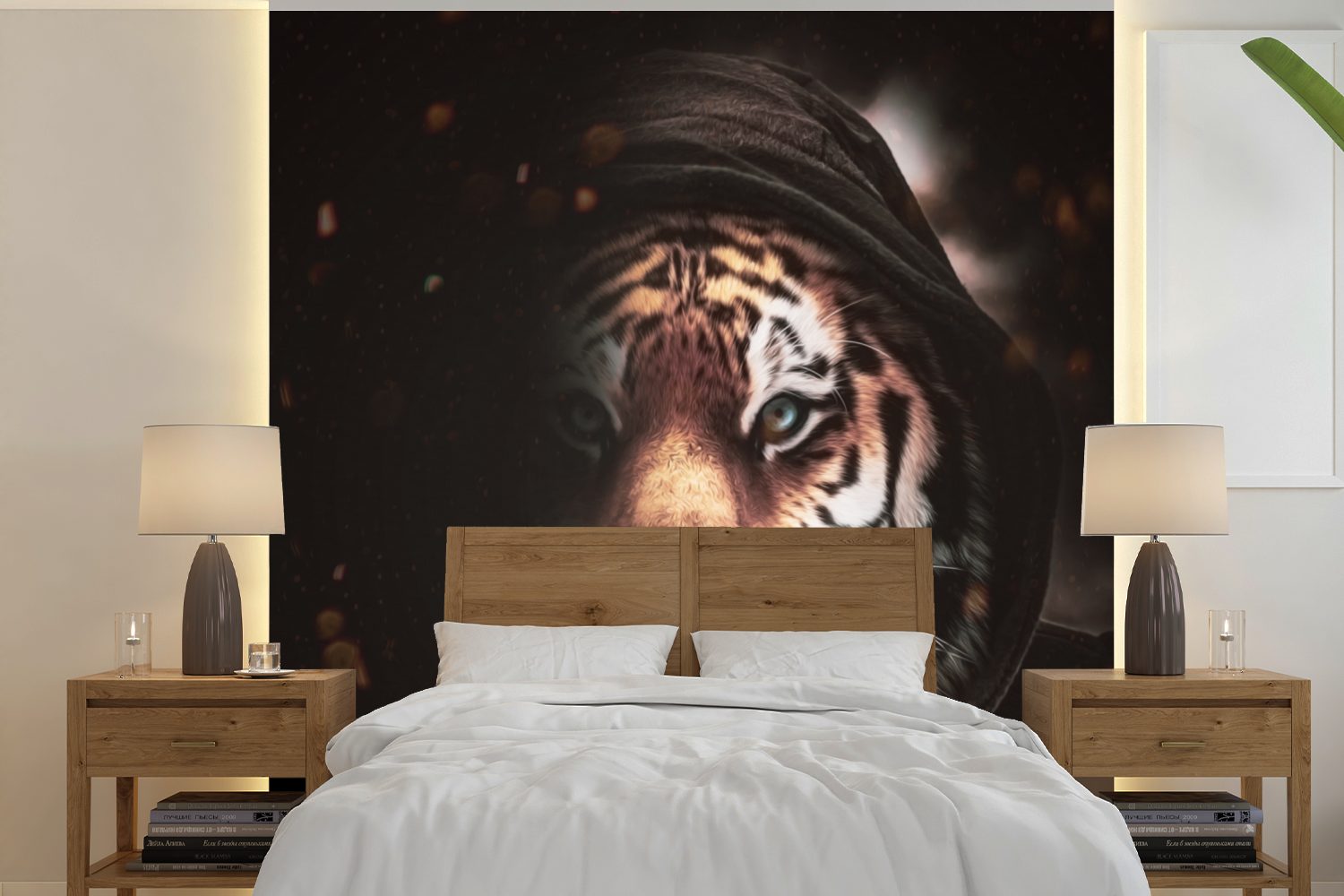 bedruckt, Tiere, Schlafzimmer, Wohnzimmer Wandtapete oder Vinyl (5 MuchoWow Matt, - - Tiger für Tapete Fototapete St), Kleidung