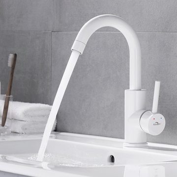 Auralum Waschtischarmatur Wasserhahn Waschbecken Badarmatur mit Ablaufgarnitur Mischbatterie 360° Schwenkbar Küchenarmatur