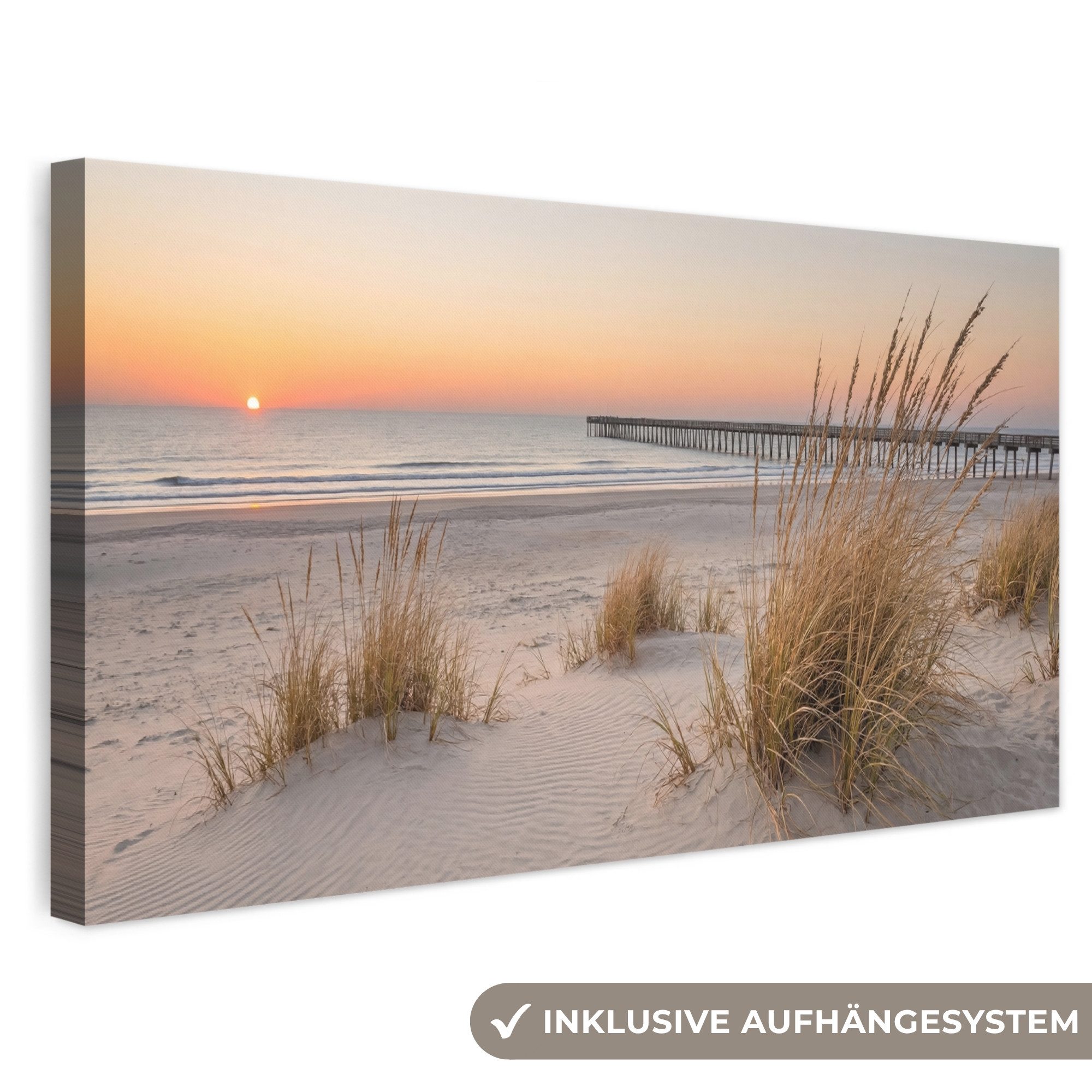 OneMillionCanvasses® Leinwandbild Panorama Pier - Sonnenuntergang - Strand, Fotodruck (1 St), Wandbild, Deko Schlafzimmer Wohnzimmer Flur 40x20 cm