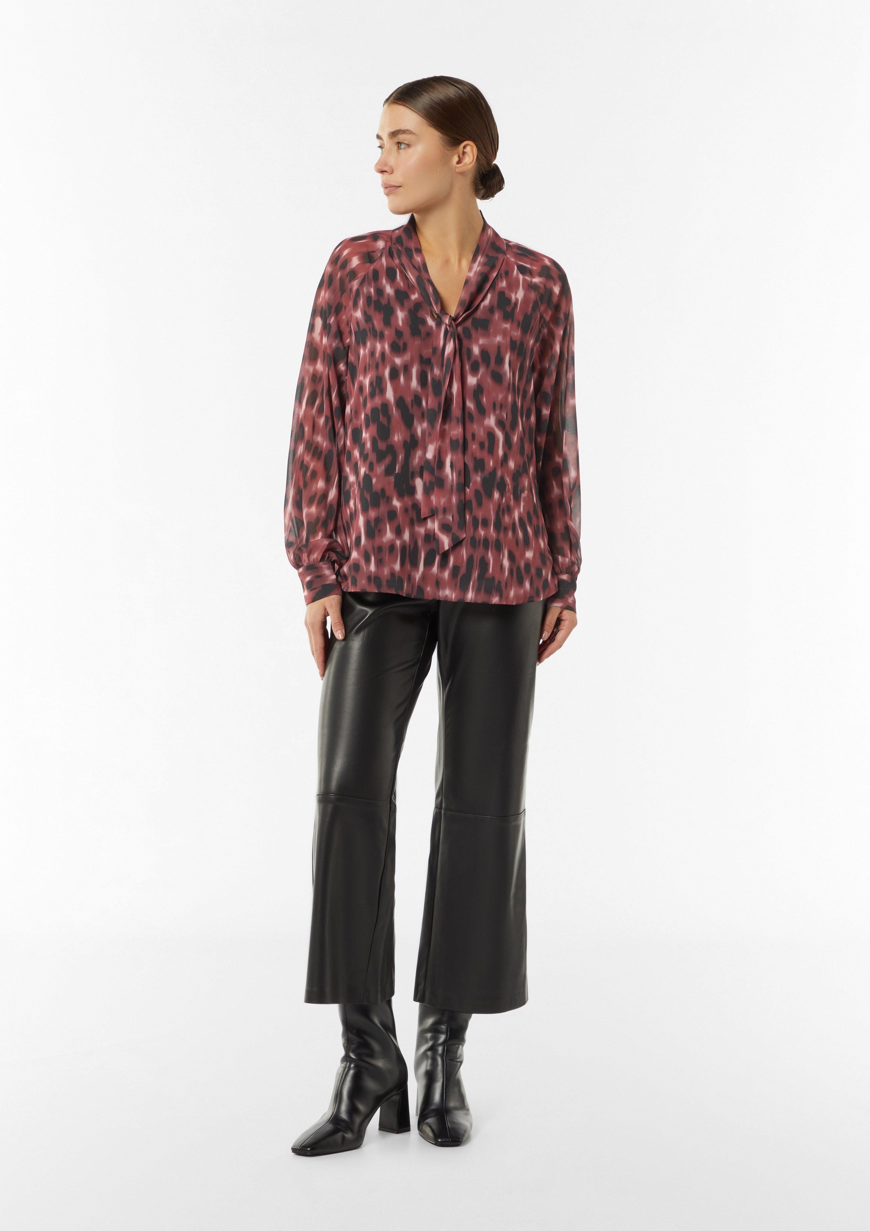 Langarmbluse Chiffon-Bluse mit All-over-Print und Schluppe
