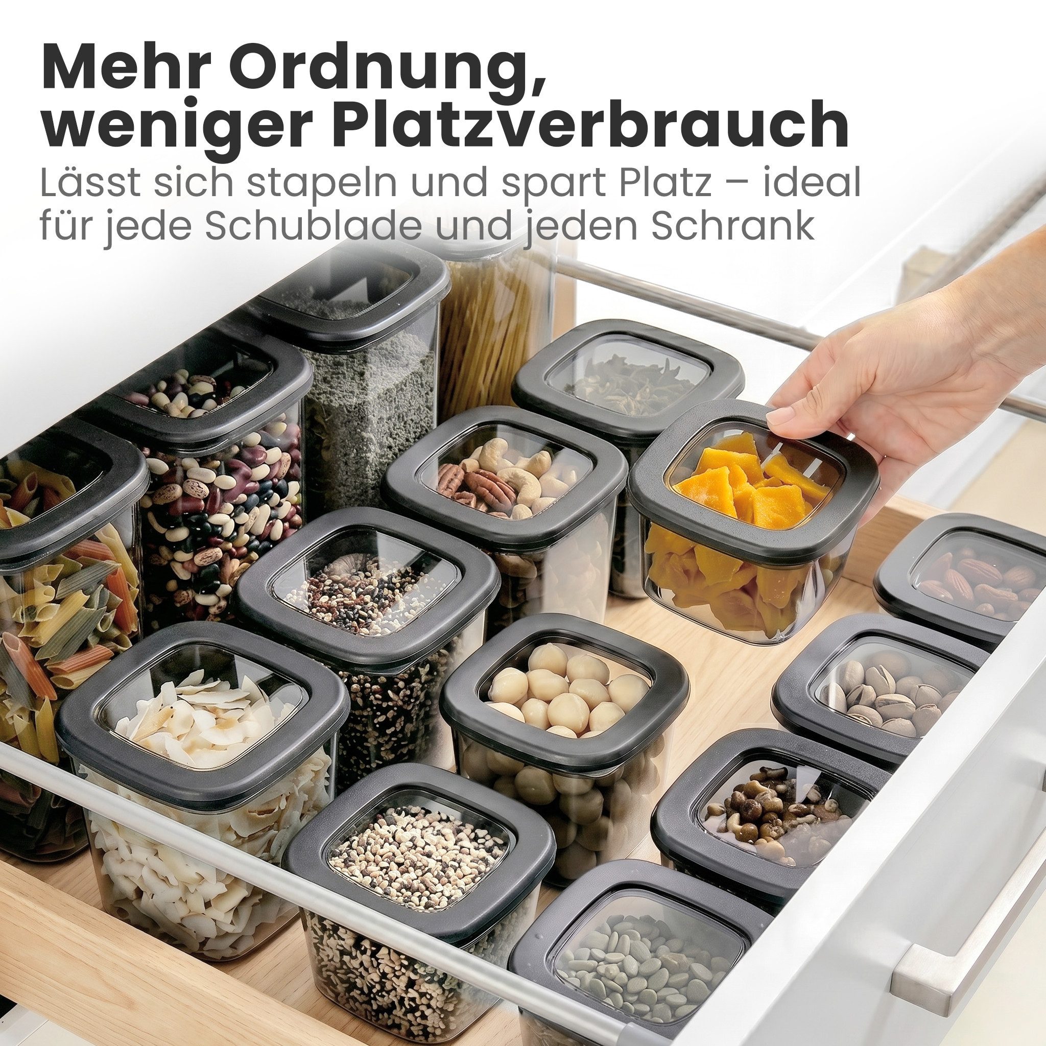 Lemontree Vorratsdose mit Deckel Luftdicht – 3 Größen (550/ 1200/ 1750 ml) – Stapelbar, Kunststoff, (Set, Vorratsdosen 12er Set inkl. Wasserfesten Etiketten), Frischhaltedosen mit Deckel für Lebensmittelaufbewahrung - BPA-Frei