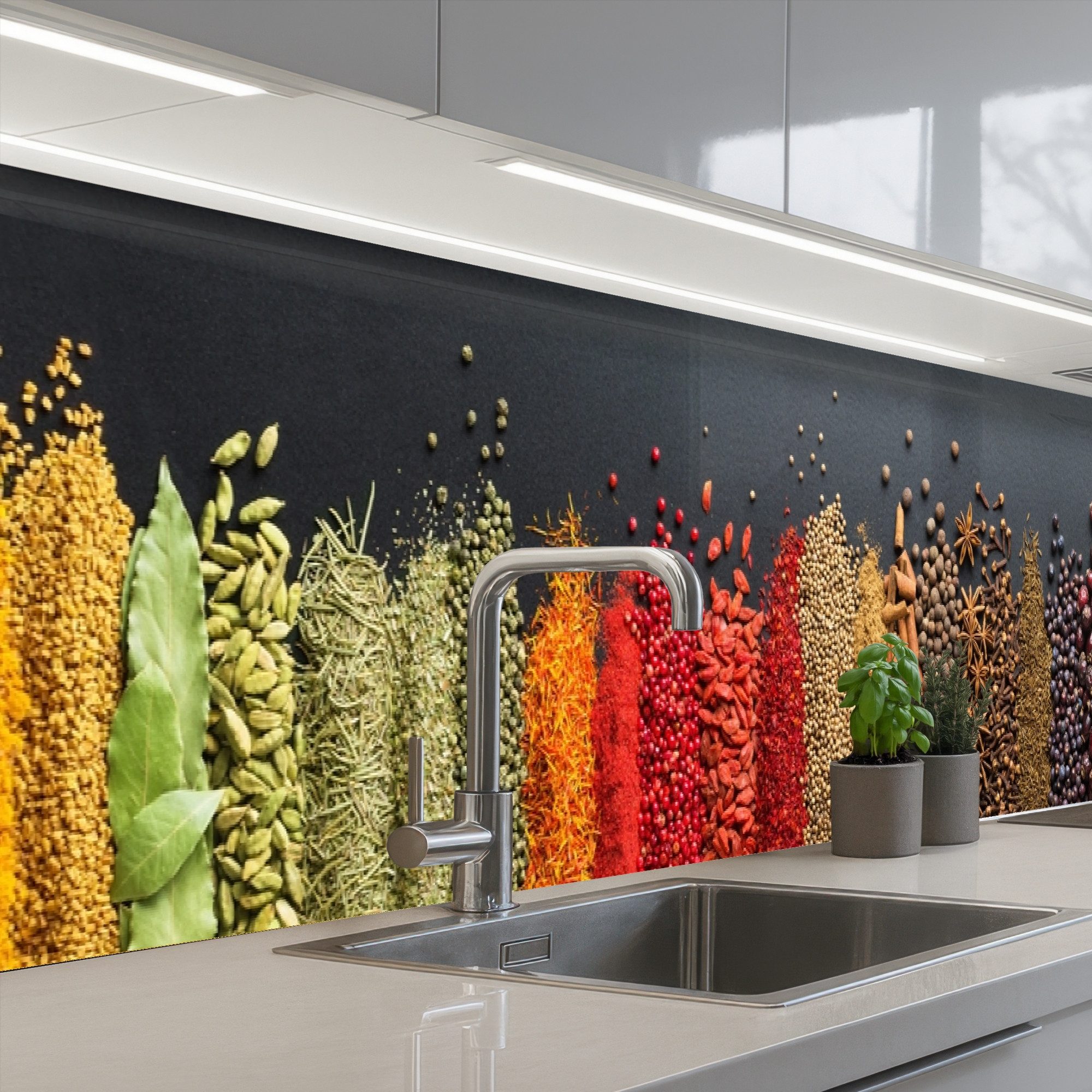 KitchenYeah Küchenrückwand selbstklebend Gewürze - Kräuter - Jobs - Regenbogen, (1-tlg), Spritzschutz, Küche, Rückwand, Küchenwand, Küchenfront, 300x60 cm
