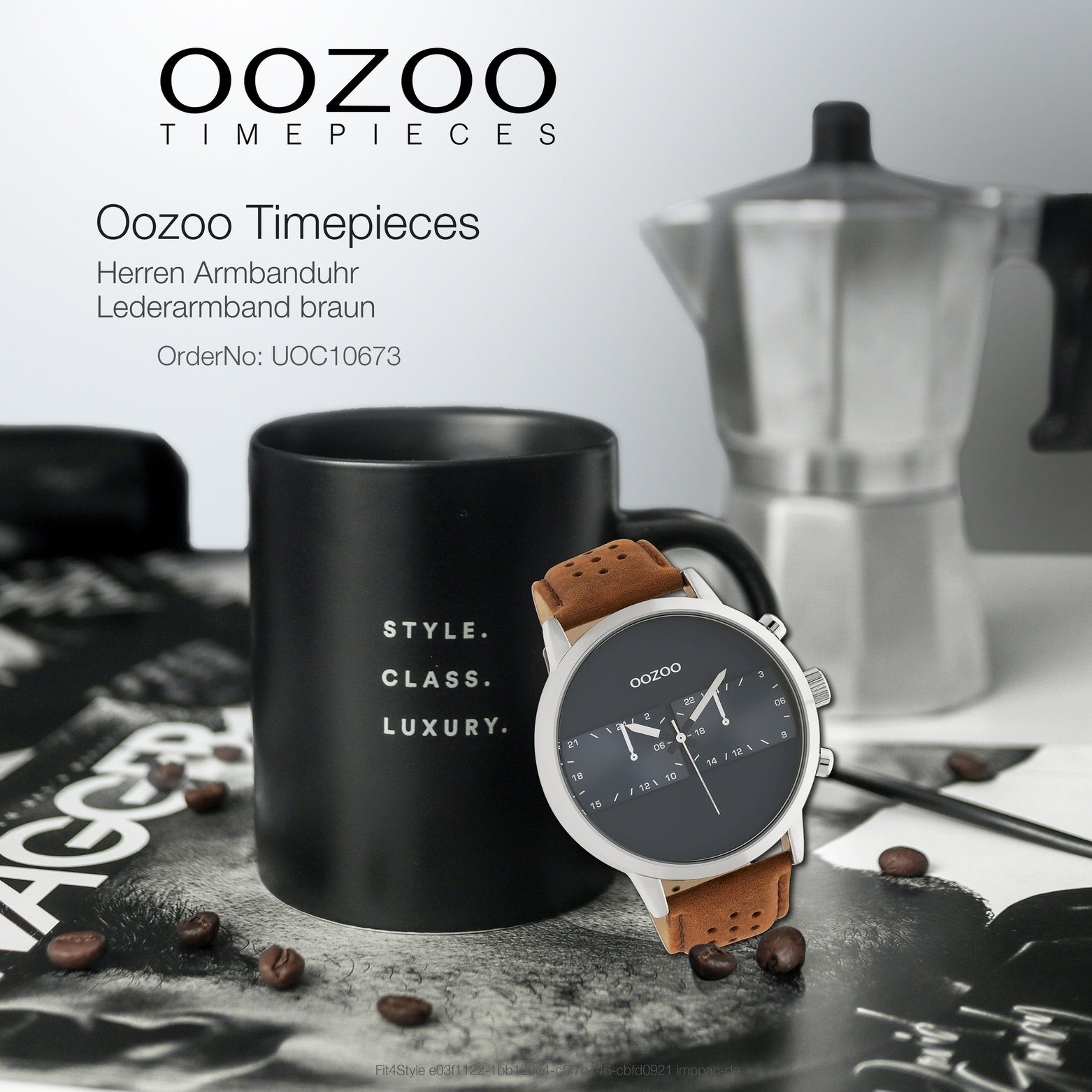 OOZOO Quarzuhr Oozoo (ca. Lederarmband, Sport-Style 50mm) Herrenuhr Armbanduhr extra Herren dunkelblau, groß rund