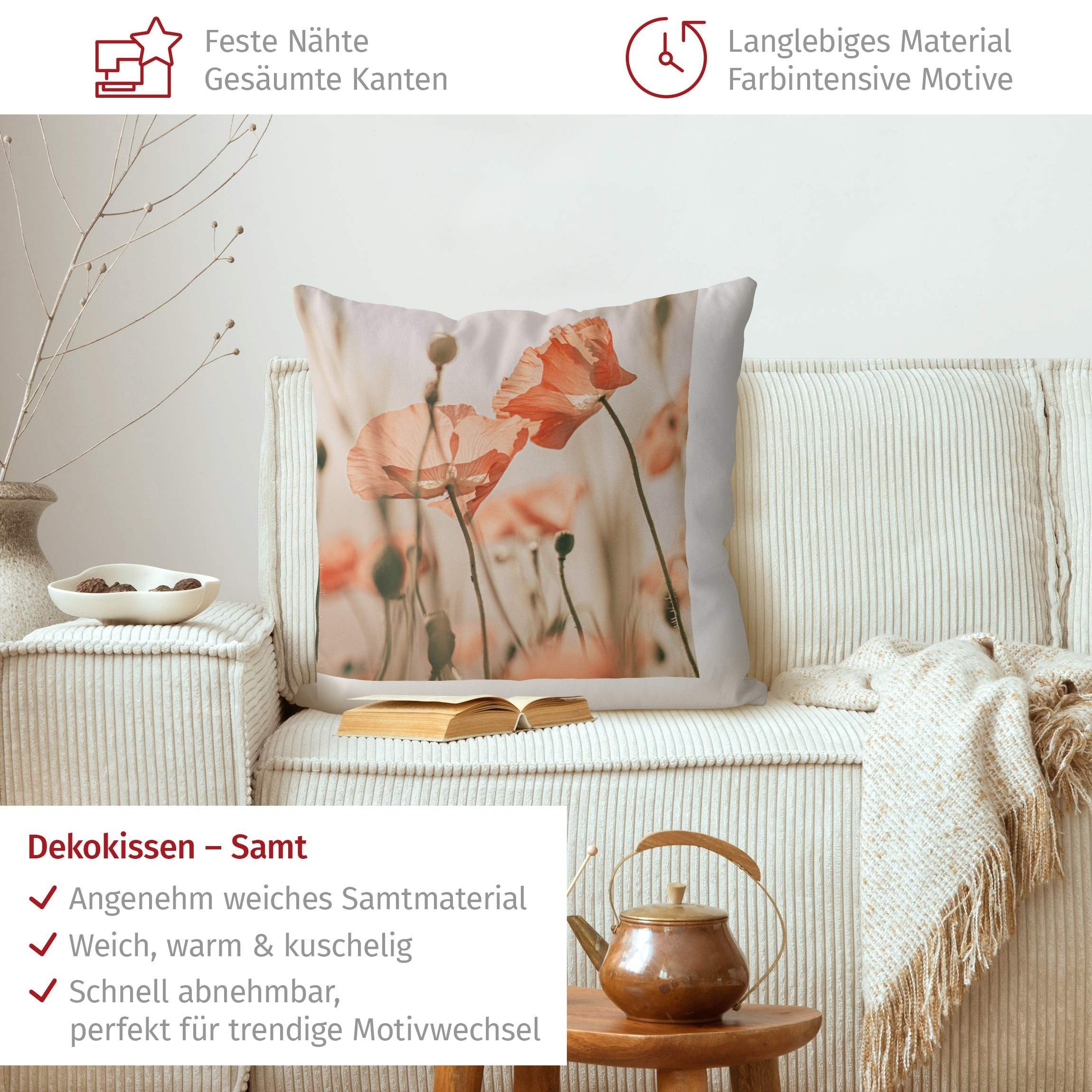 Bilderdepot24 Dekokissen drinnen Kissenhülle/ Sofakissen/ Zierkissen Kissenhülle rot Blumen Mot, Bezug mit / ohne Füllung Zierkissen Outdoor Sofa Bett