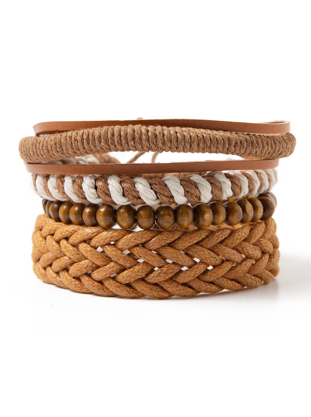axy Armband Herren Armband Set Lederarmband (4-St, 4er Set, HE-AR-SET), Geflochtene Lederarmbänder Holz Leder Perlenarmband Einstellbar Mode