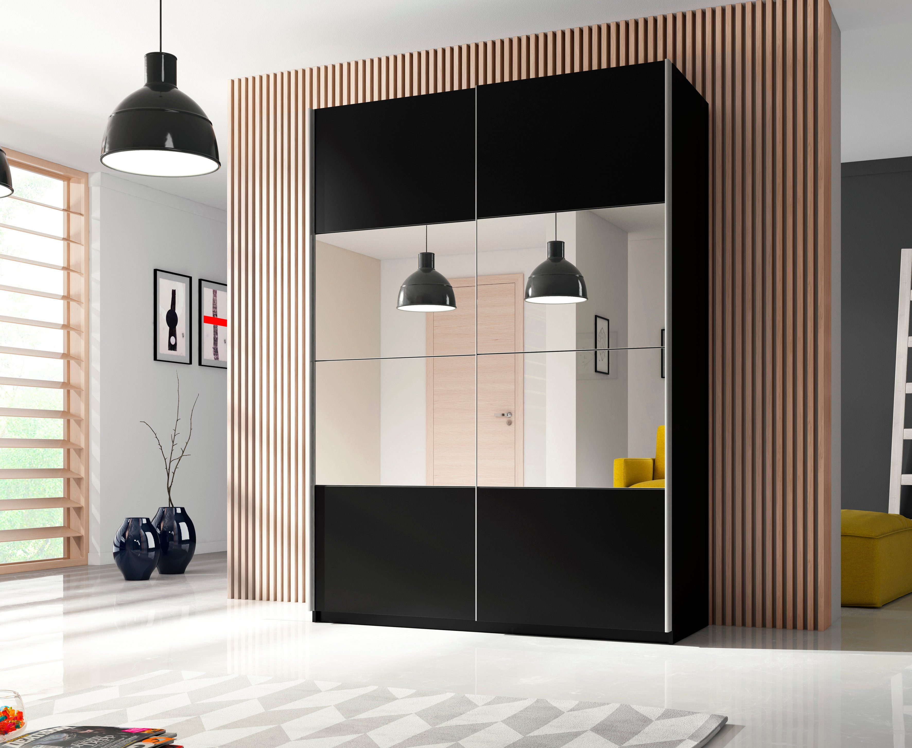 Helvetia Schwebetürenschrank Beta, mit Spiegelelement, inkl. 1 Kleiderstang günstig online kaufen