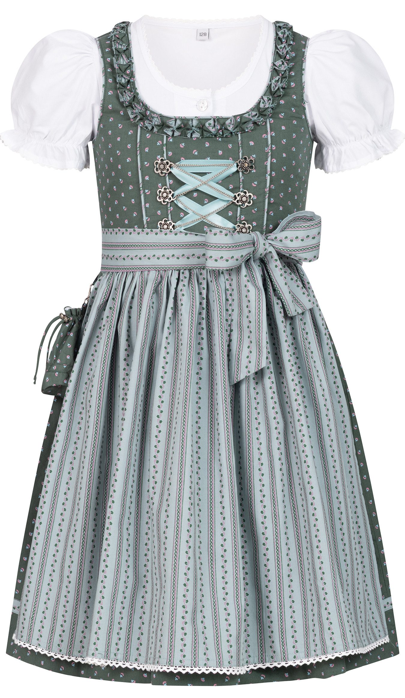Nübler Dirndl Kinderdirndl Nabila in Petrol, 3-teiliges Set - Rocklänge knielang