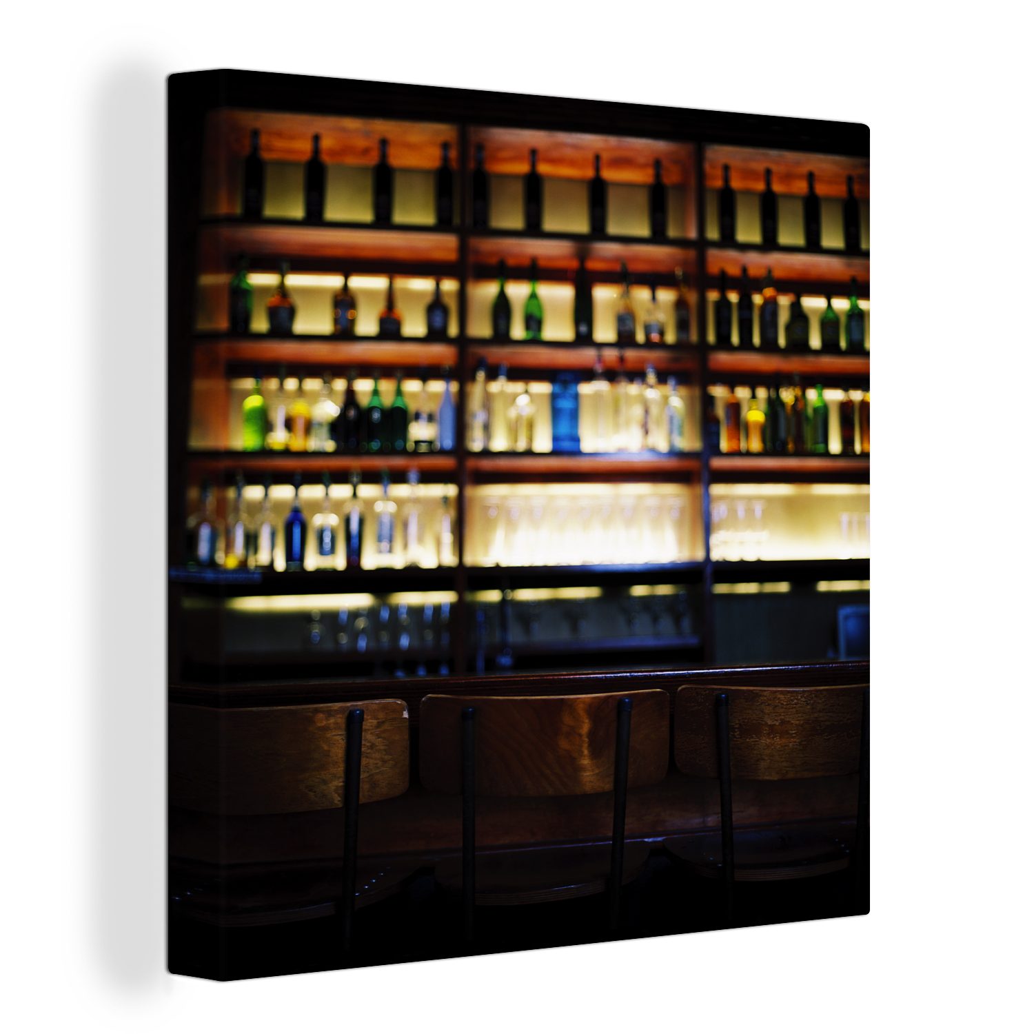 OneMillionCanvasses® Leinwandbild Getränke in den Regalen hinter der Bar, (1 St), Leinwand Bilder für Wohnzimmer Schlafzimmer