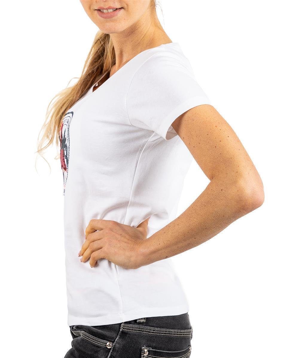 Weiß Flamingo T-Shirt Motiv (1-tlg) mit bajaroline Kurzarm Geo Norway Süßes Lady Shirt