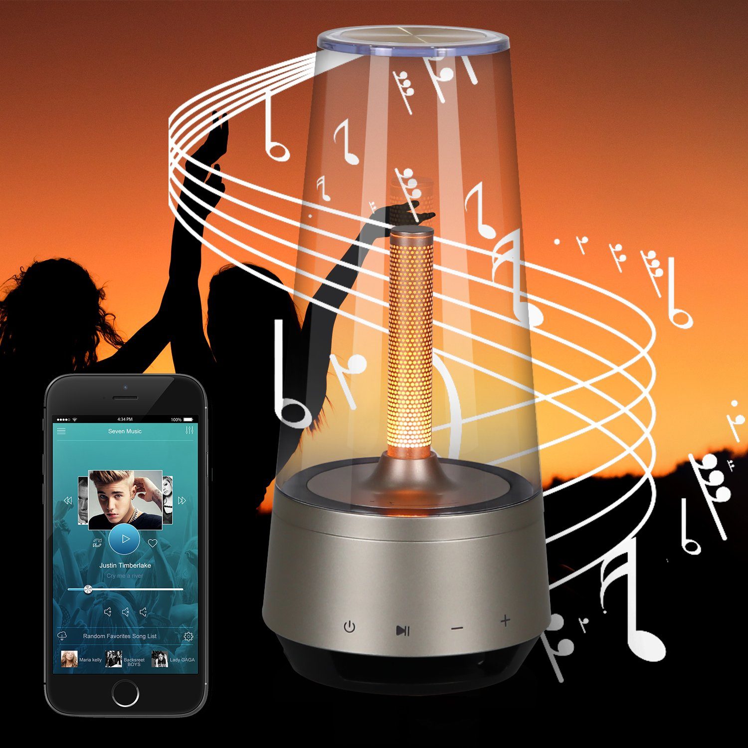 Bluetooth-Lautsprecher Dimmbar, Kabelloser fest Nachttischlampe Akku USB Stimmungslicht, ZMH Warmweiß, LED LED Kerzen-Design integriert,