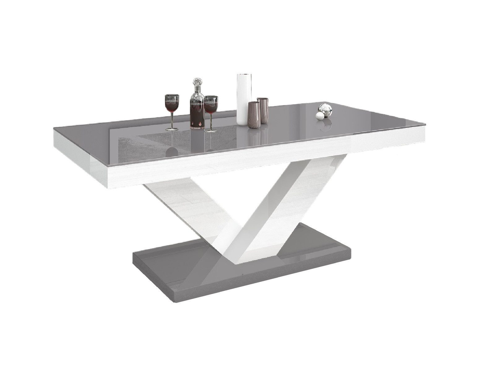 designimpex Couchtisch Design HV-888 Grau / Weiß Hochglanz Highgloss Tisch Wohnzimmertisch