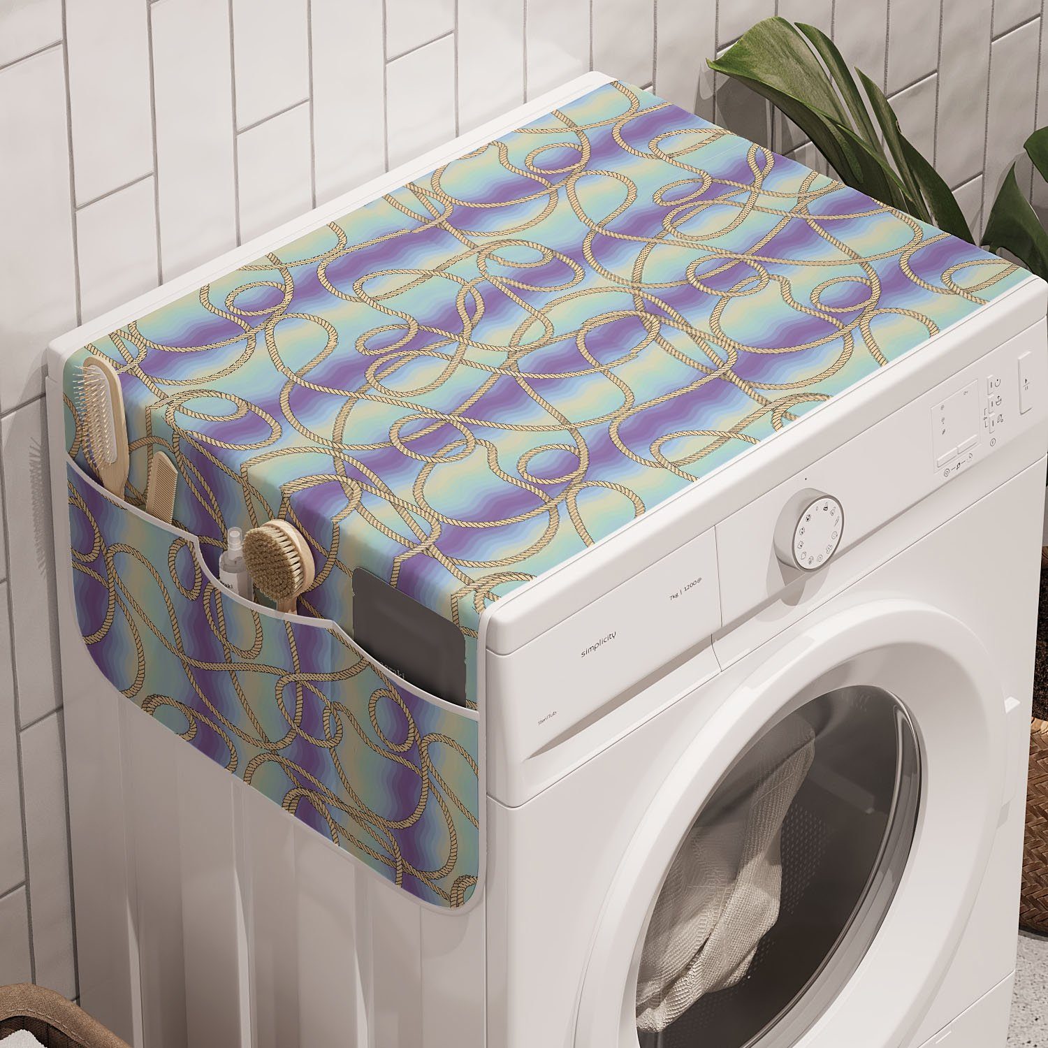Abakuhaus Badorganizer Anti-Rutsch-Stoffabdeckung für Waschmaschine und Trockner, blau Wasser Tangled Seile Wellen