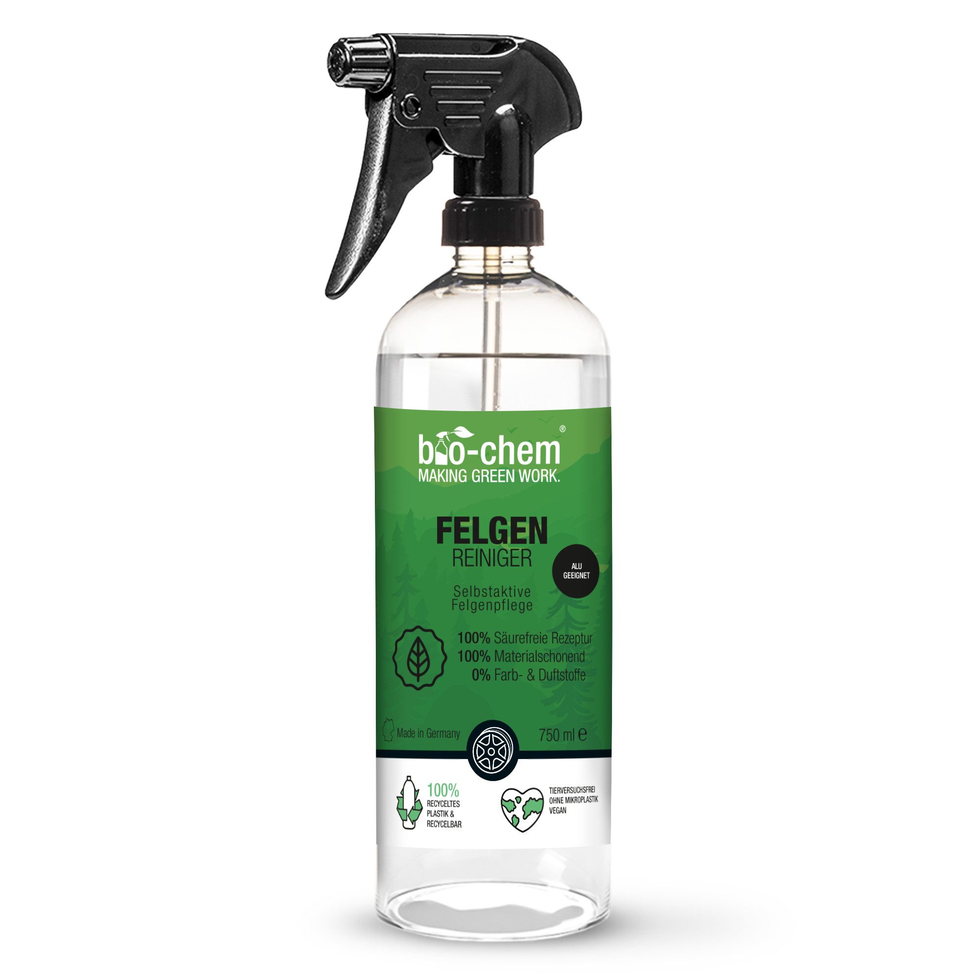 bio-chem bio-chem Felgenreiniger 750 ML – kraftvoll, säurefrei Felgenreiniger (Einzelprodukt, [- Felgen Reiniger 0.75 l Handsprayflasche Säurefrei & für RDKS geeignet)