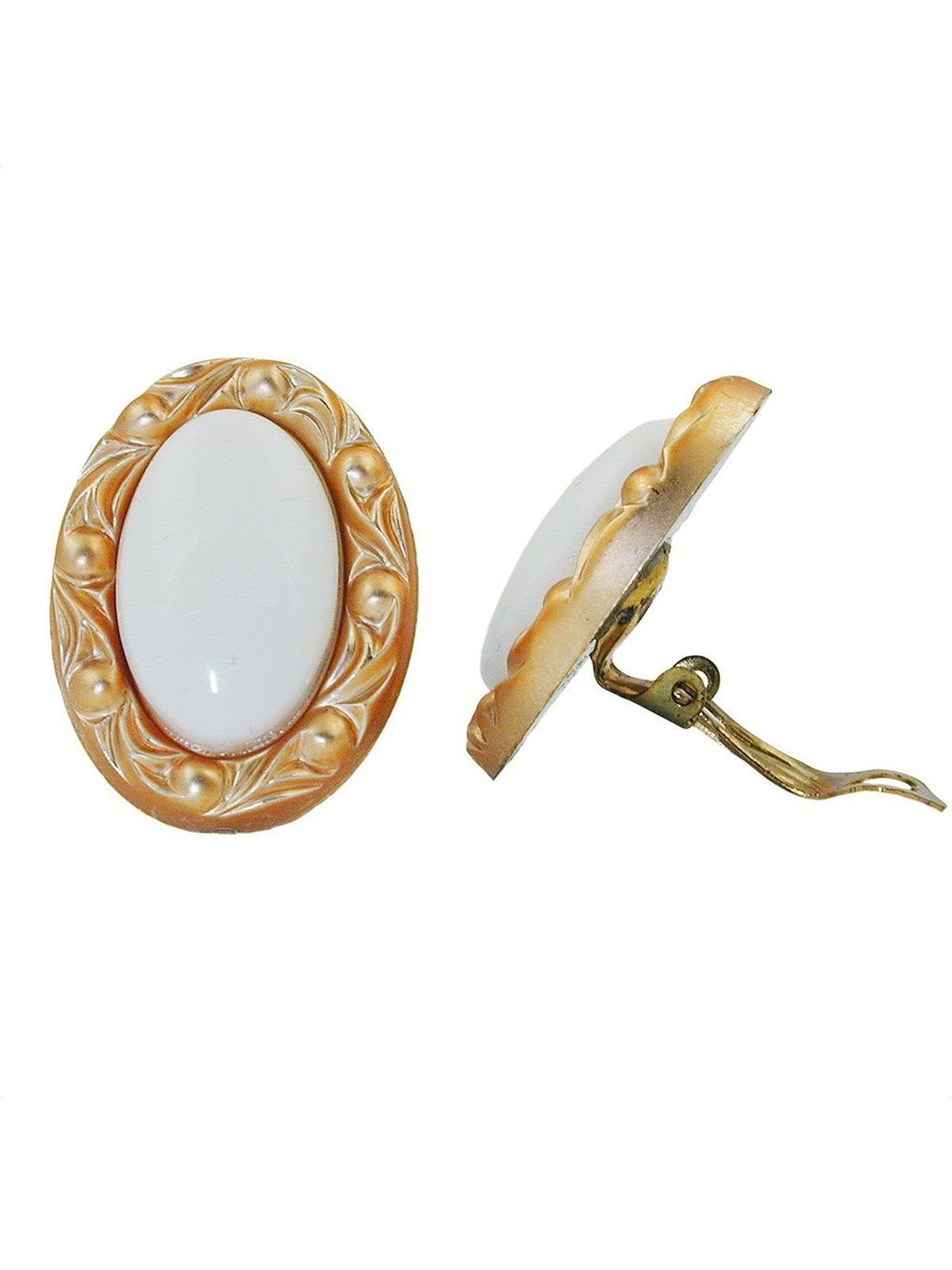 oval Rahmen Ohrring mit (1-tlg) Gallay weiß Ohrclips Kunststoff-Bouton Paar 30x21mm goldfarbig