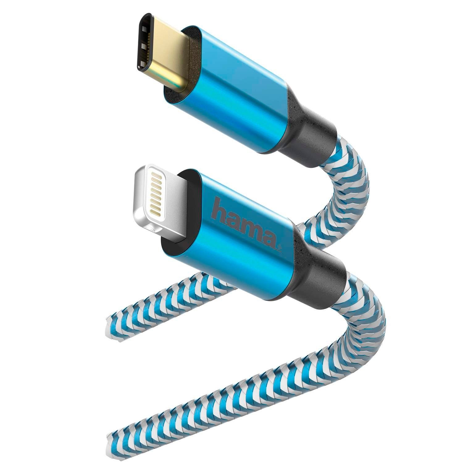 Hama USB-C auf Lightning Ladekabel Datenkabel Blau Tablet-Kabel, USB-C, Lightning, Ladekabel Netzteil passend für Apple iPhone iPod etc.