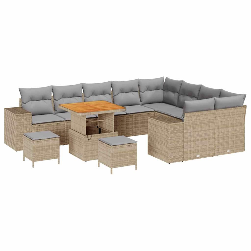 vidaXL Gartenlounge-Set Garten-Sofa-Set 12 pcs Beige Poly-Rattan, (12-tlg)