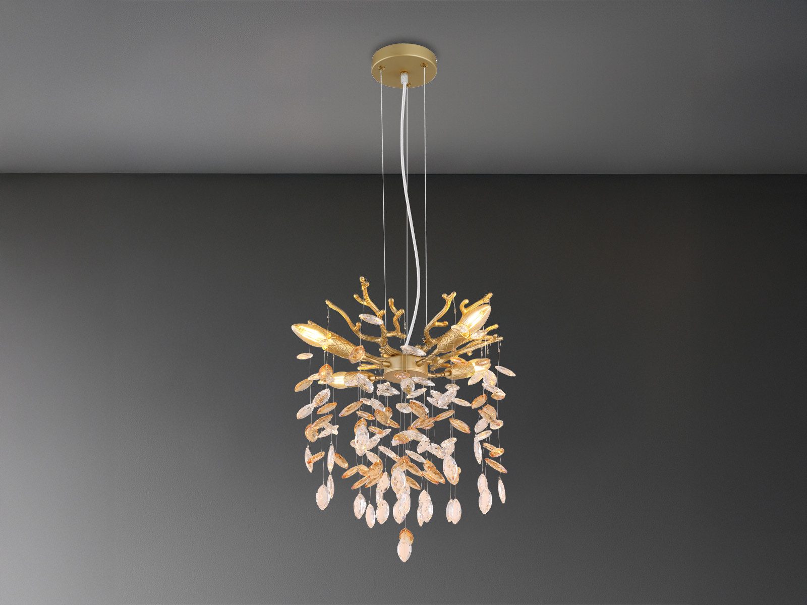GLOBO LIGHTING LED Kronleuchter mit Kristall 2-farbig Ø 40cm, Dimmfunktion, LED wechselbar, Warmweiß, ausgefallene Pendelleuchte für Esstisch, Esszimmer-Lampe hängend