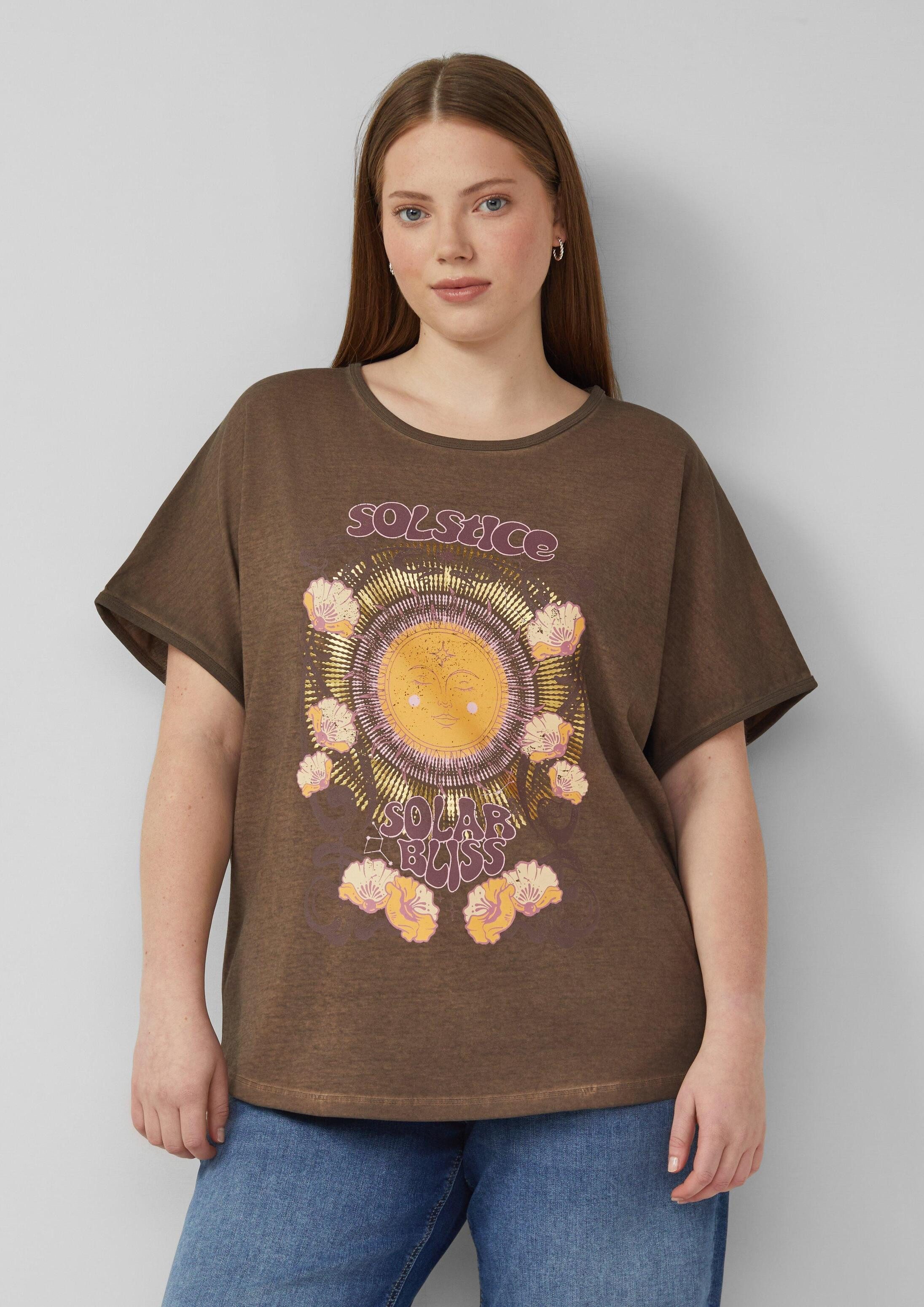 QS Kurzarmshirt T-Shirt Gewaschenes Oversize-Shirt mit Frontprint