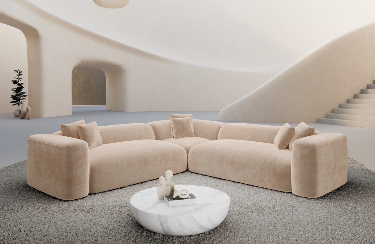 Sofa Dreams Polsterecke Alcudia L Form Ecksofa Stoff, 4-Sitzer, Design, Lounge Ecksofa, Samtstoff Bezug in Beige