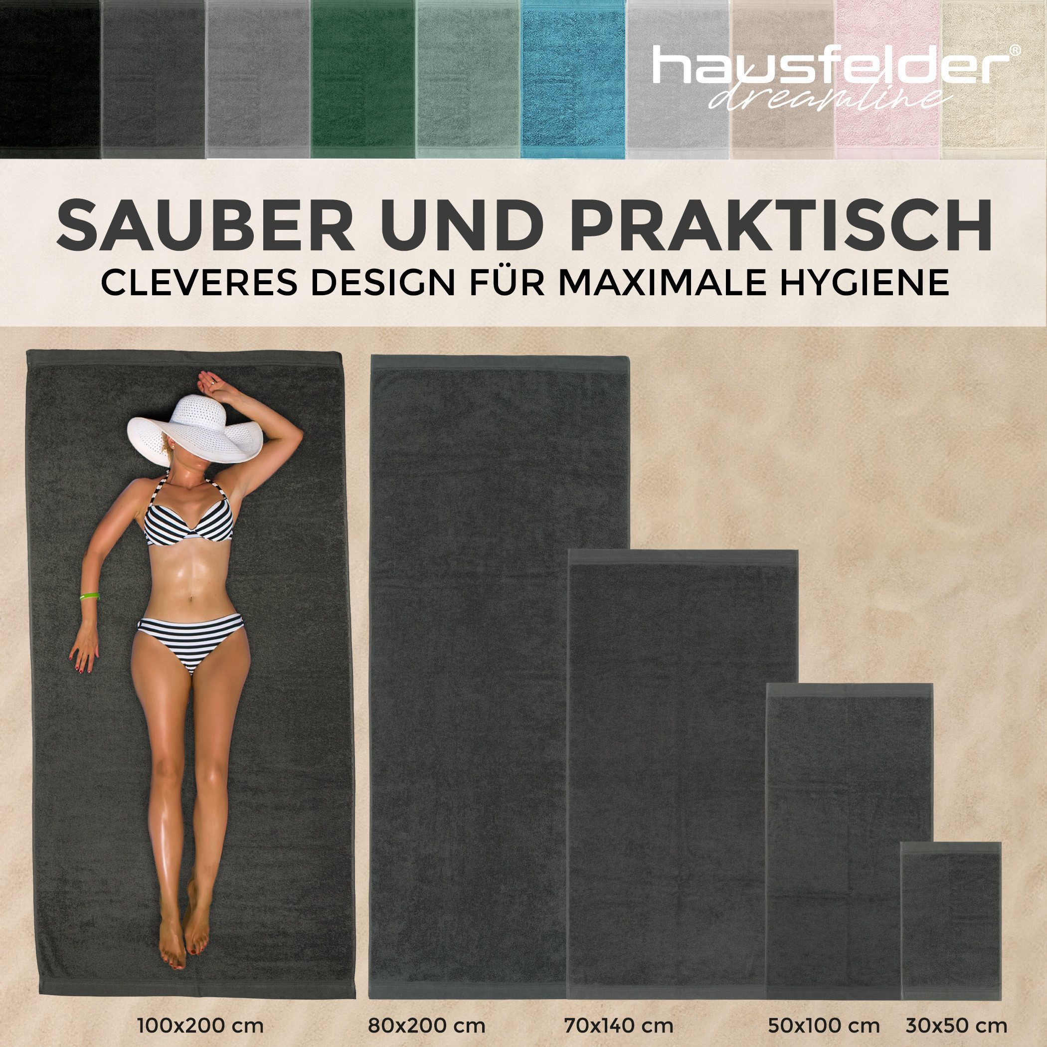 Hausfelder Saunatuch 2er Set Saunatuch XXL Hellrosa (2x Saunatuch XXL 100x200cm), Baumwollfrottee (2-St), Mit Aufhängeschlaufen, saugstark – Bild 5 von 5