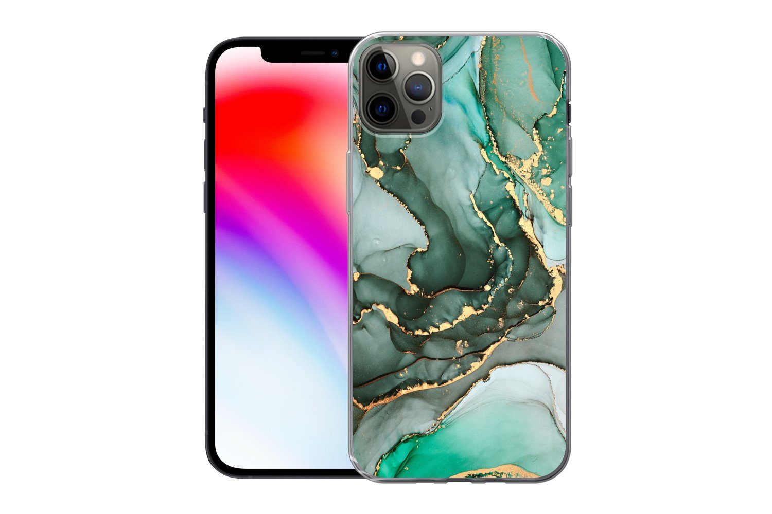 MuchoWow Handyhülle für Apple iPhone 13 Pro Max Gold - Marmor - Grün - Luxus - Marmoroptik, Smartphone-Bumper, Print, Handy Schutzhülle Dünn