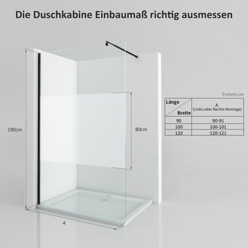 Hopibath Walk-in-Dusche Milchglas Duschwand für Dusche Schwarz, 8mm Sicherheitsglas, (Duschtrennwand, mit haltestange), Verstellbare Edelstahl-Haltstange 730-1230mm