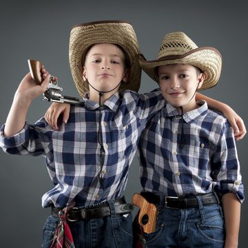 relaxdays Cowboy-Kostüm 5 x Gummiband Pistole aus Holz