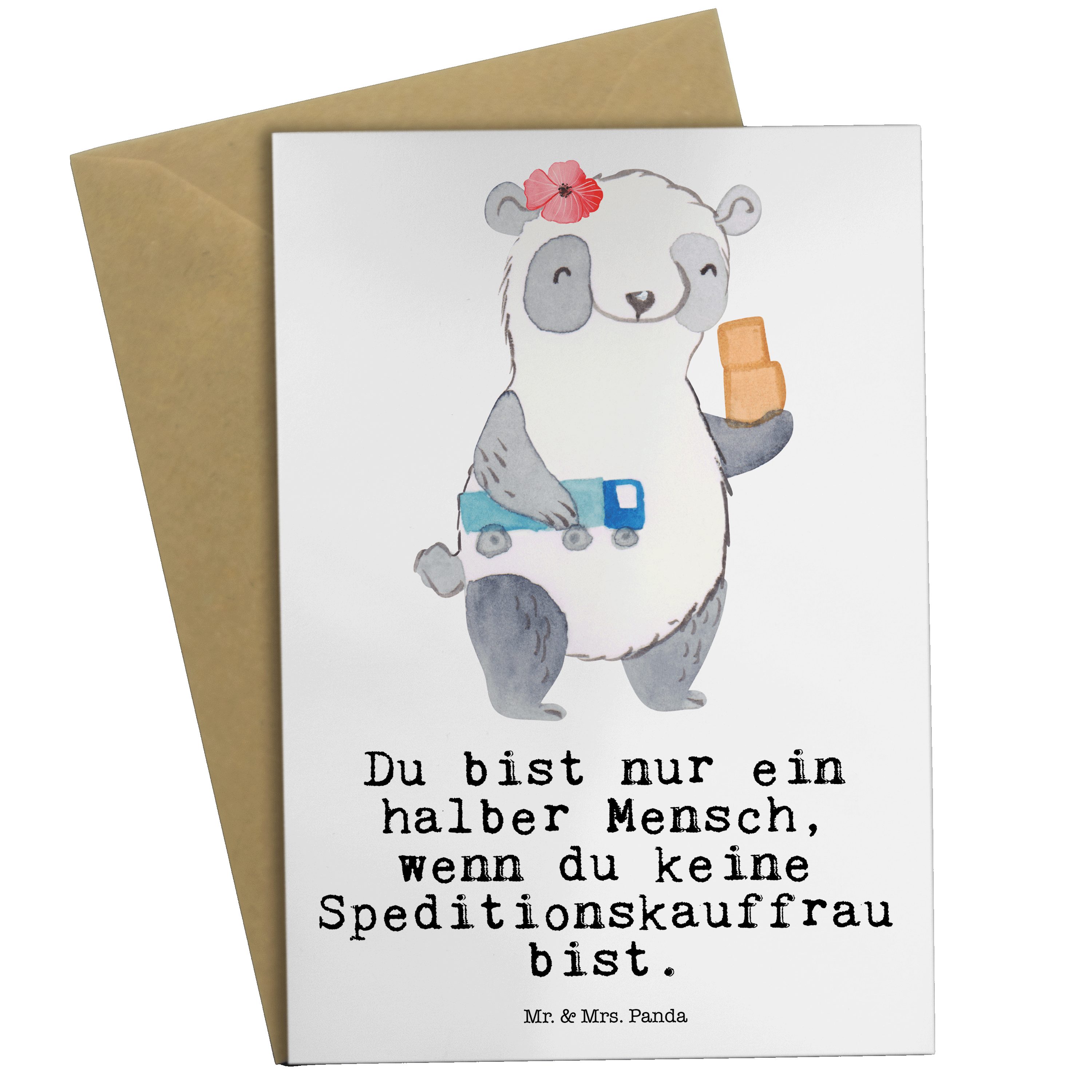 Mr. & Arbeitskol Panda - Klappkarte, - Mrs. Weiß Herz Geschenk, mit Grußkarte Speditionskauffrau