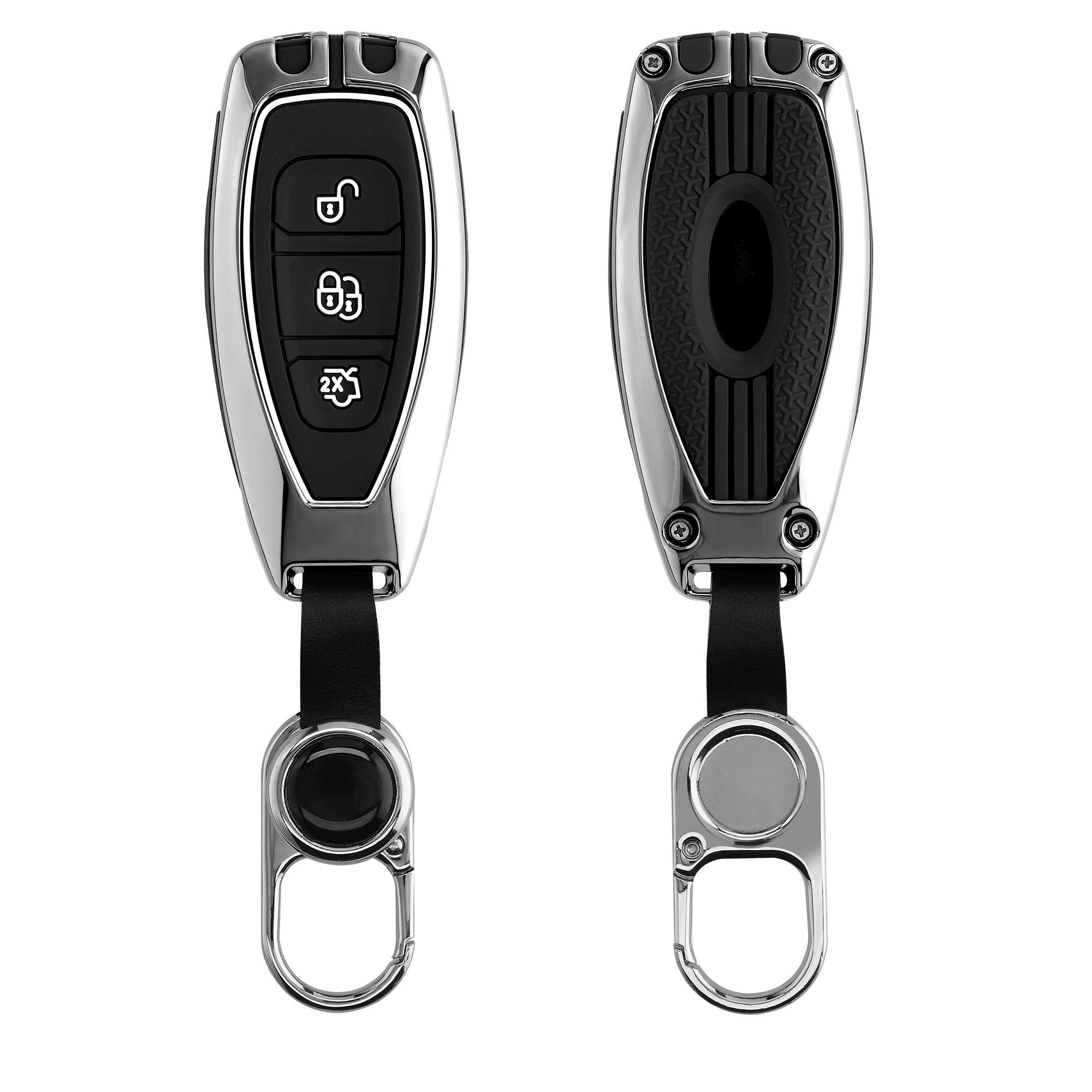 Schlüsseltasche Schutzhülle Silber Keyless Autoschlüssel kwmobile Metall 3-Tasten für Go, Ford Hardcover Autoschlüssel Hülle