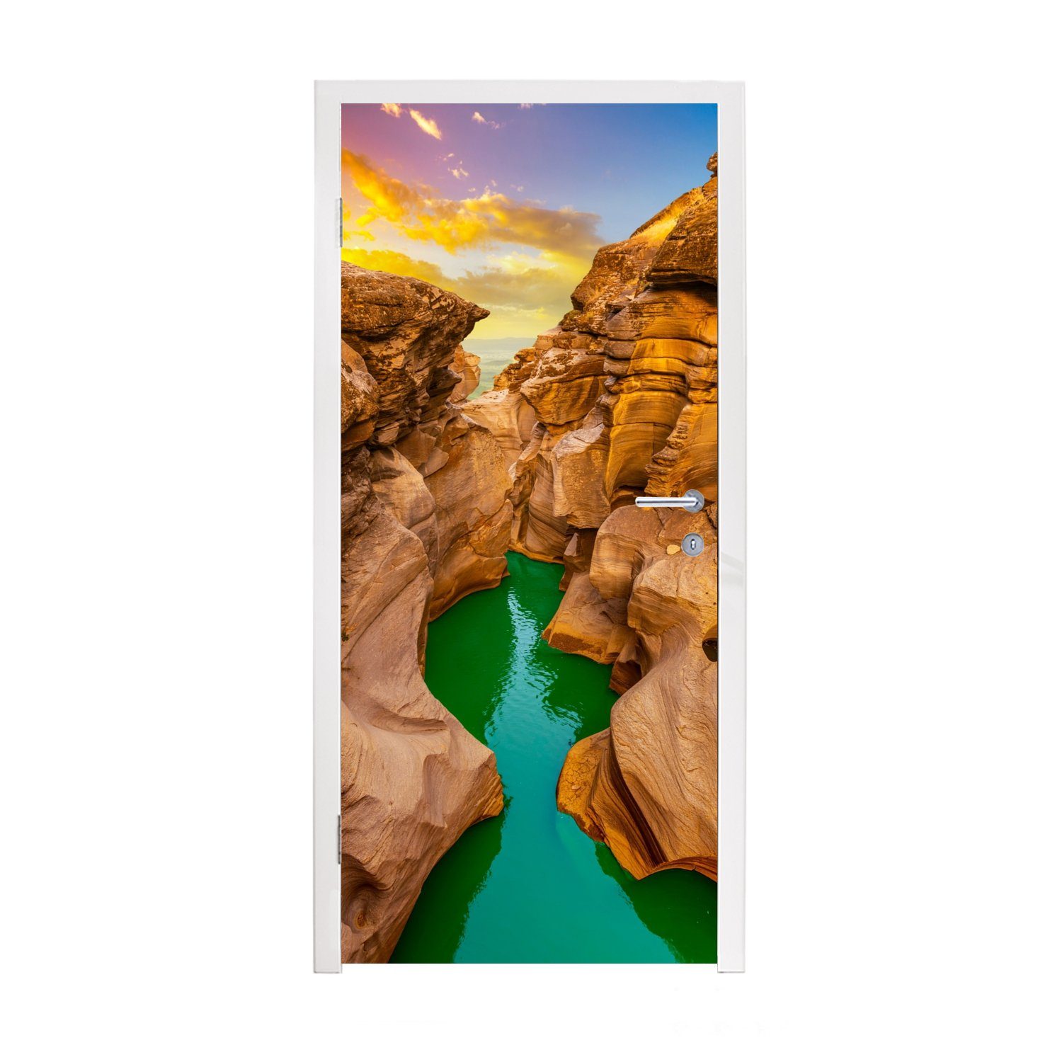 MuchoWow Türtapete Felsen - Meer - Sonnenuntergang - Natur - Wasser, Matt, bedruckt, (1 St), Fototapete für Tür, Türaufkleber, 75x205 cm