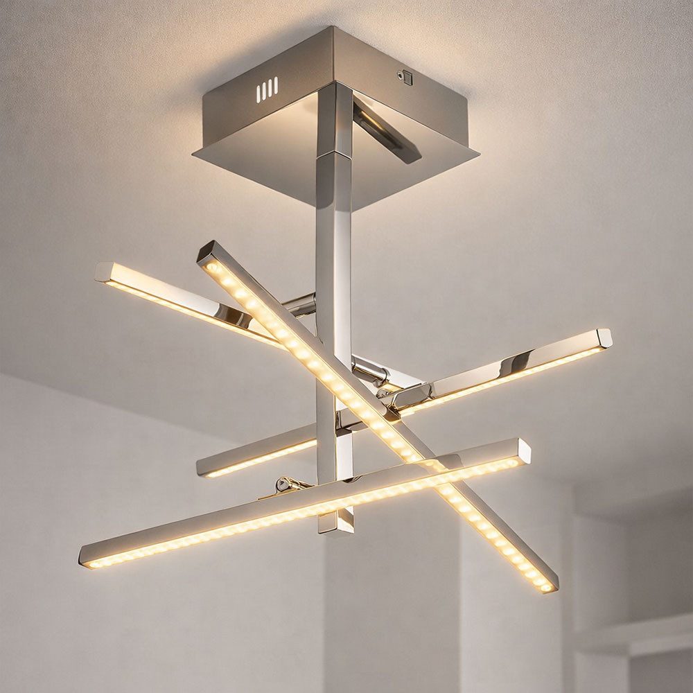 Esto LED Deckenleuchte, LED-Leuchtmittel fest verbaut, Warmweiß, Deckenleuchte Deckenlampe Wohnzimmer chrom in quadratischem Design mit