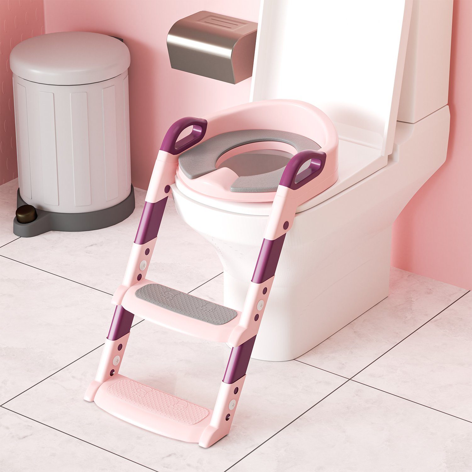 Gimisgu Toilettentrainer Töpfchen Baby WC Sitz Töpfchentrainer Kindertoilette mit Treppe Rose