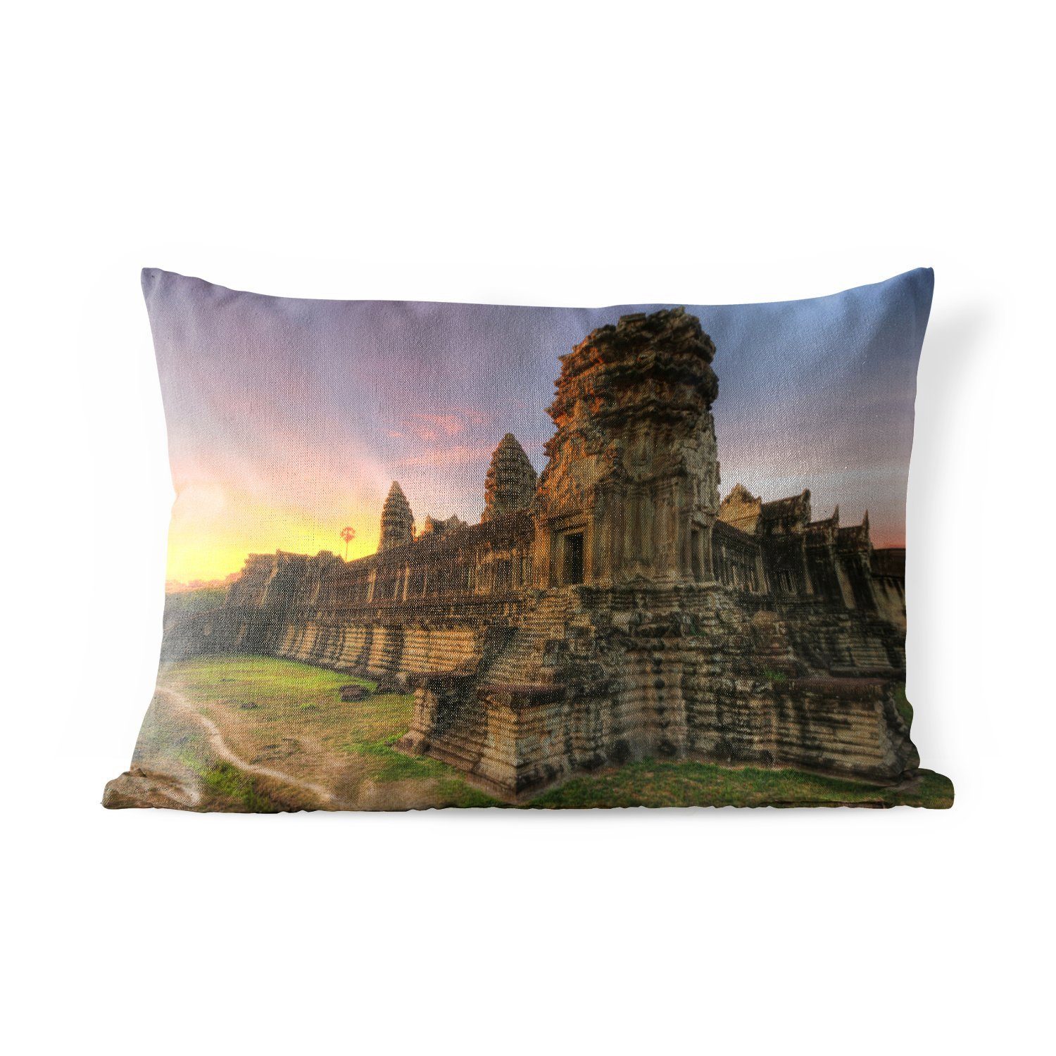 MuchoWow Dekokissen Sonnenaufgang am Angkor Wat in Kambodscha, Outdoor-Dekorationskissen, Polyester, Dekokissenbezug, Kissenhülle