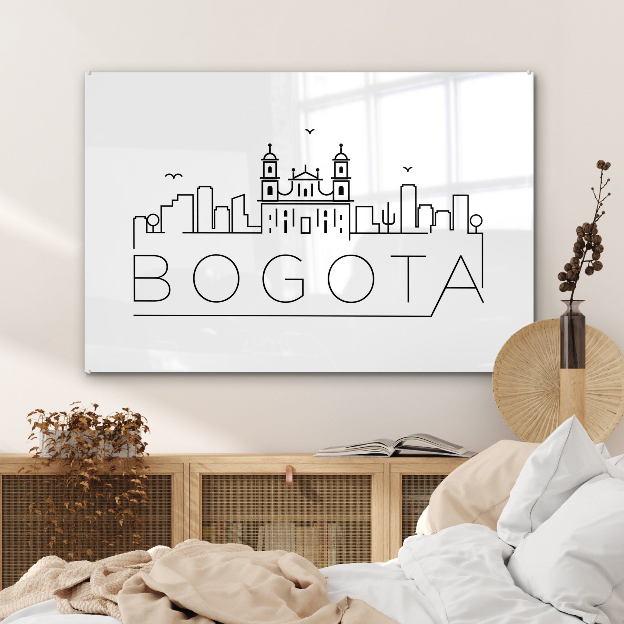 MuchoWow Acrylglasbild Skyline "Bogota" auf Wohnzimmer Acrylglasbilder (1 Hintergrund, Schlafzimmer St), weißem &