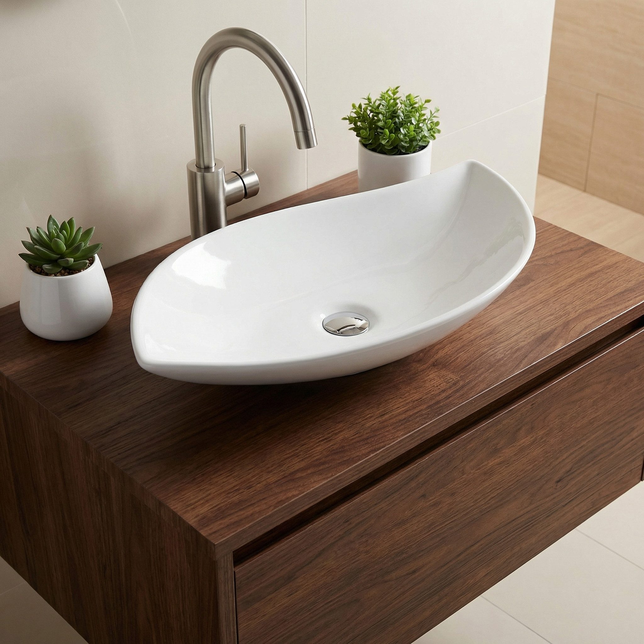 Arnusa Aufsatzwaschbecken modernes Design Waschbecken Keramik Oval Handwaschbecken (Waschbecken), 66,5 x 40 cm länglich Weiß