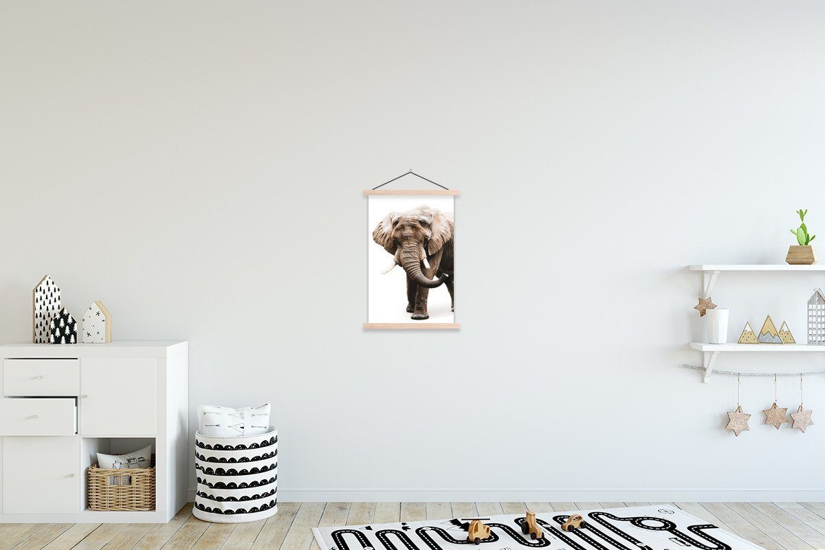 MuchoWow Poster Elefant - Weiß - Tiere, (1 St), Posterleiste, Textilposter für Wohnzimmer, Bilderleiste, Magnetisch