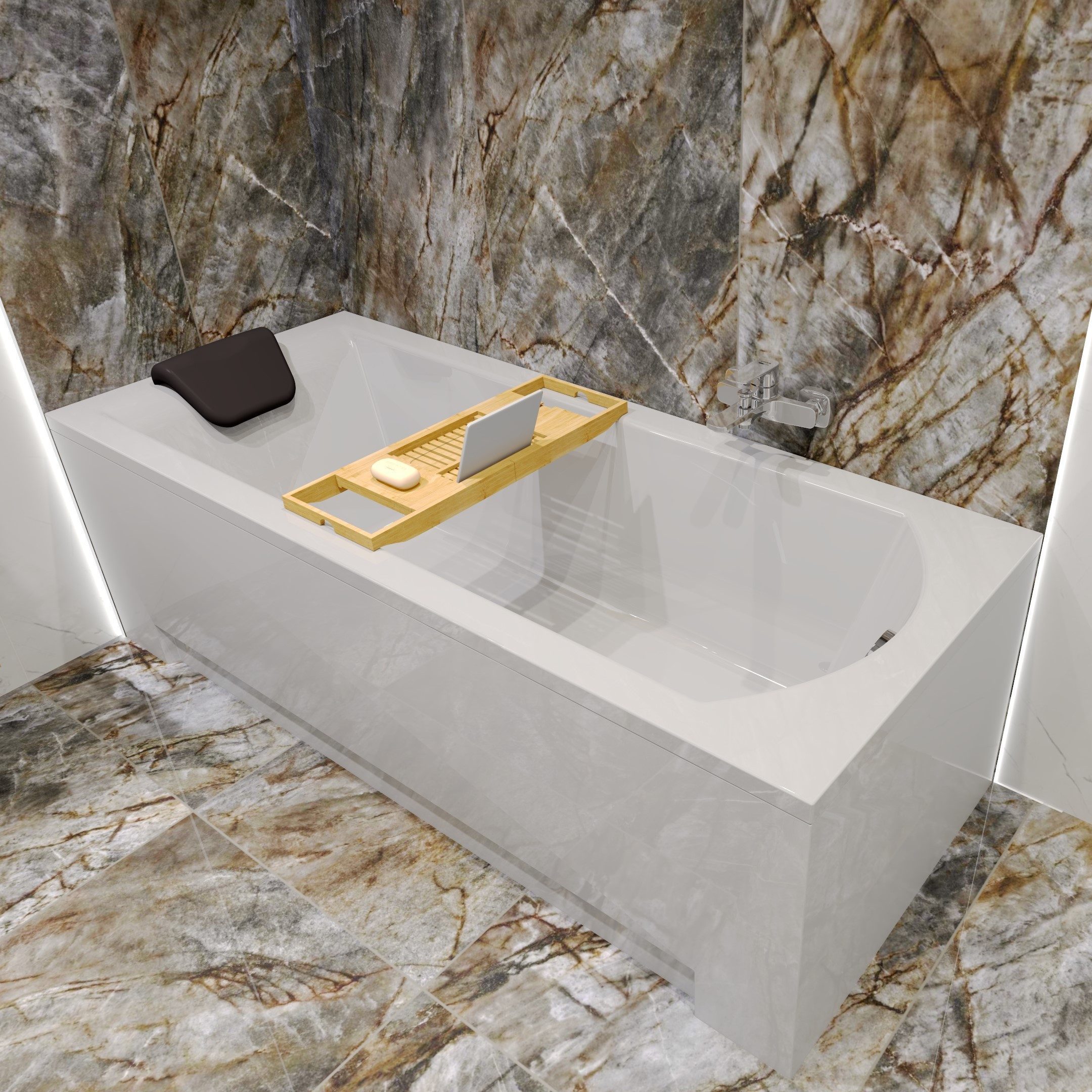 KOLMAN Badewanne Rechteck SHEA 140x70 mit AcrylSchürze + Bambus Ablage günstig online kaufen