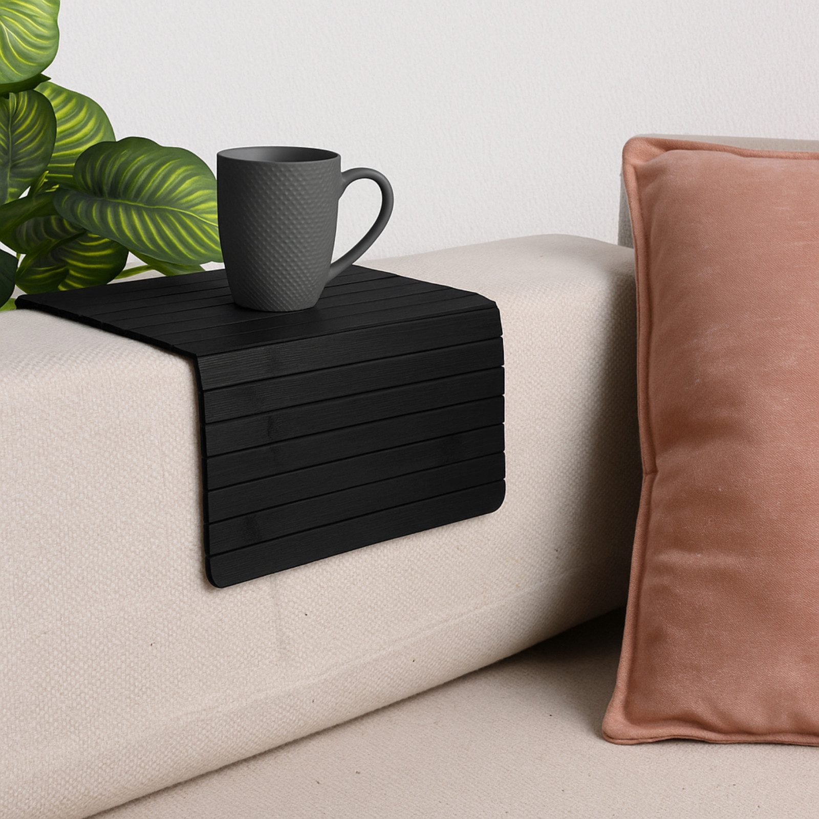 Koopman Tablett Armlehnentablett Couch Bambus Braun/Schwarz, Holz, (Packung, 1-tlg., 1 Tablett), Natur Braun, Lamellen, flexibel, Stopper Unterseite