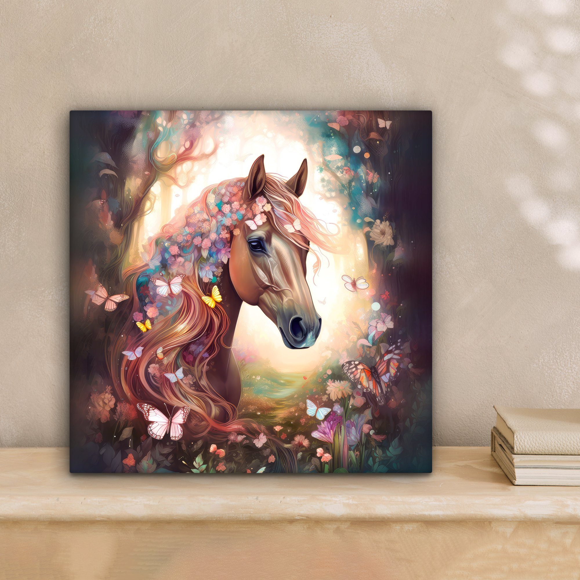 OneMillionCanvasses® Leinwandbild Pferd - Natur - Blumen - Schmetterlinge - günstig online kaufen