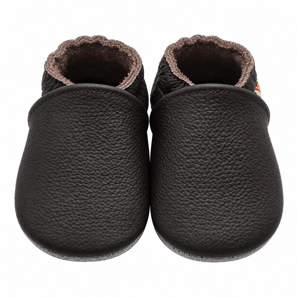 Yalion Weiche Leder Lauflernschuhe Hausschuhe Lederpuschen Dunkelbraun Krabbelschuh