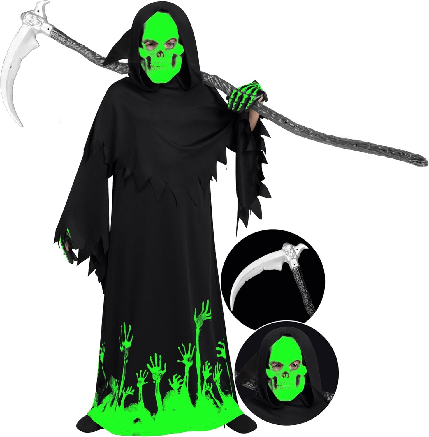 Spooktacular Creations Kostüm Spooktacular Creations Sensenmann Kostüm, leuchtend, Jungen Halloween
