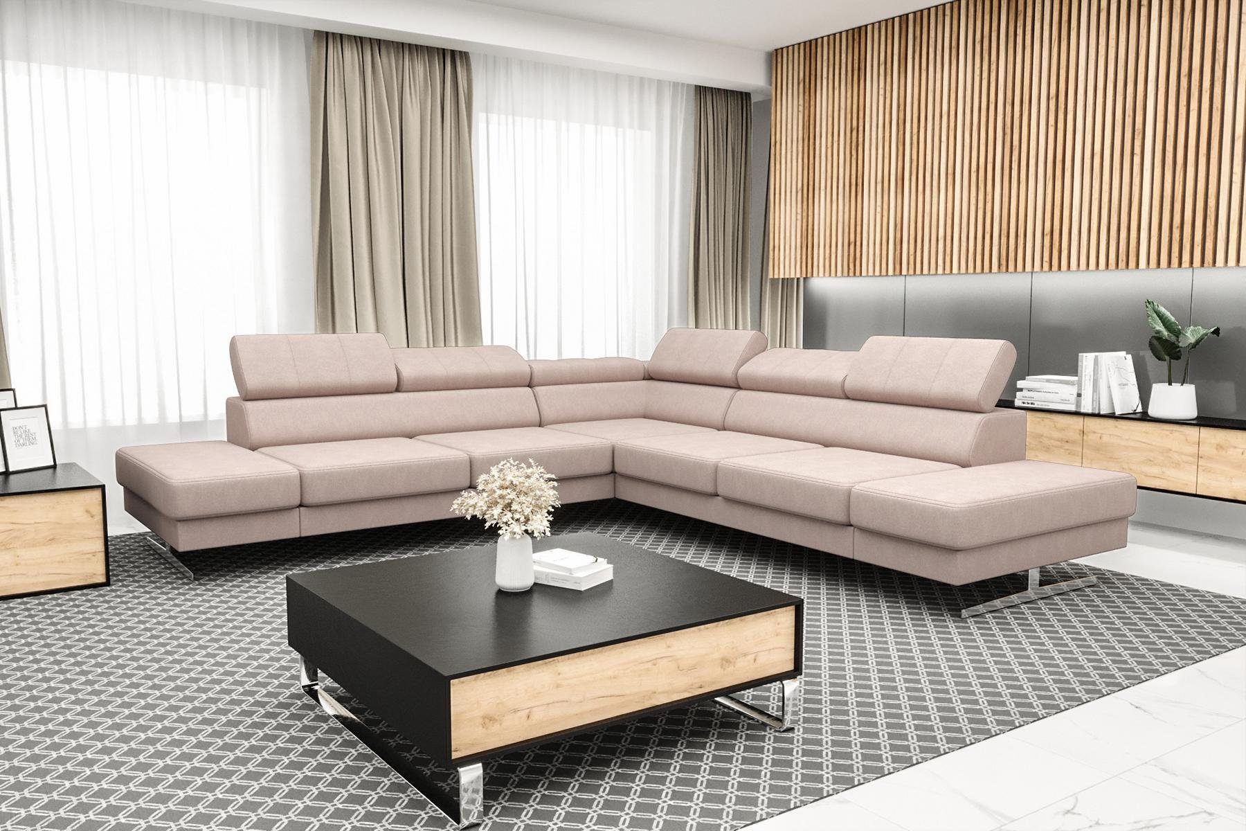 JVmoebel Ecksofa Designer Schwarzes L-Form Luxus Sofa Wohnzimmer Couch Textil, Made in Europe Rosa