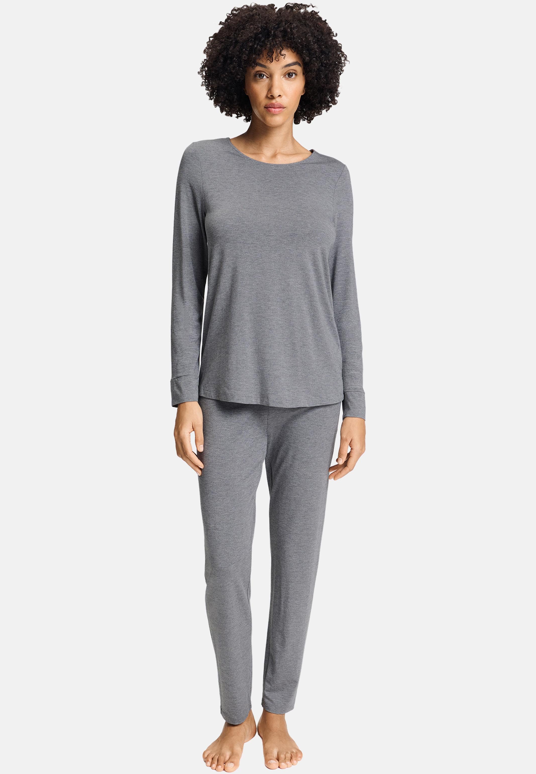 Hanro Pyjama Natural Elegance (Set, 2 tlg) Schlafanzug - Blickdicht - Set aus langer Hose und Langarm Shirt